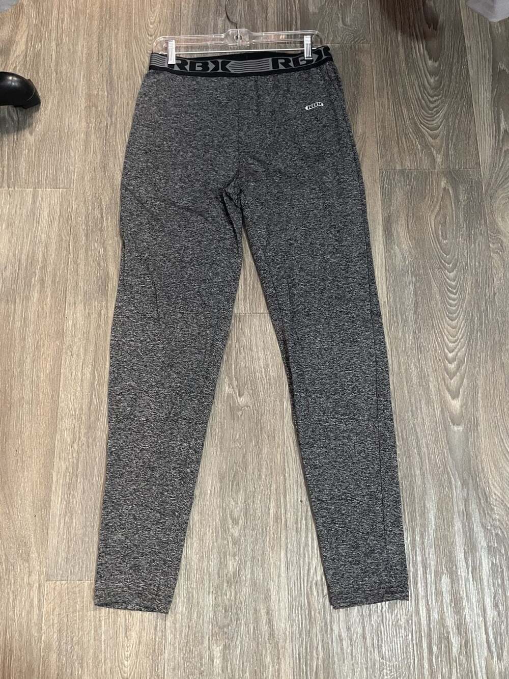 RBX Active Pants Size L Gray Heathered Leggings Logo Elastic Waistband